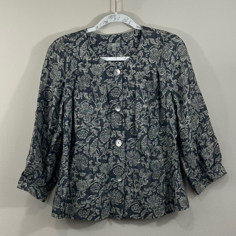 J. Jill Navy Floral Button-Up Blouse